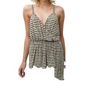 Zara Cream and White Polka Dot Spaghetti Strap Asymmetrical Shirt Blouse - med